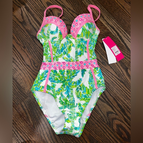 Lilly Pulitzer NWT Palma One Piece Swimsuit RARE Fresh Citrus Keep Palm - Picture 1 of 6